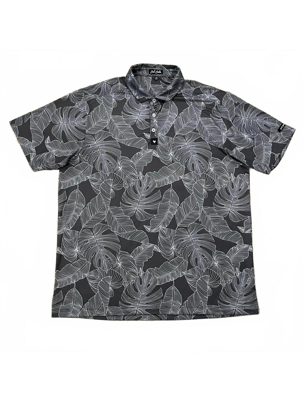 Bad Birdie Mens Tropical Printed Golf Polo Shirt Gray Size 2XL